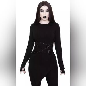 Killstar Black Long Sleeve Top with Strap Details